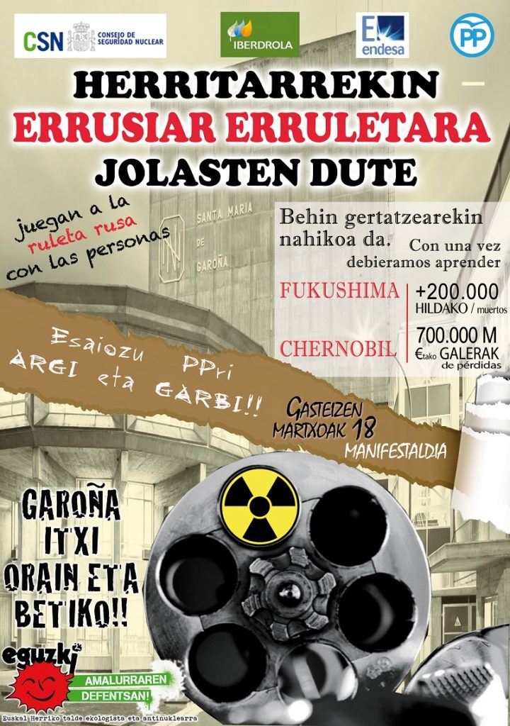 EguzkiGaroña Eguzki llama a manifestarse mañana en Gasteiz contra la apertura de Garoña