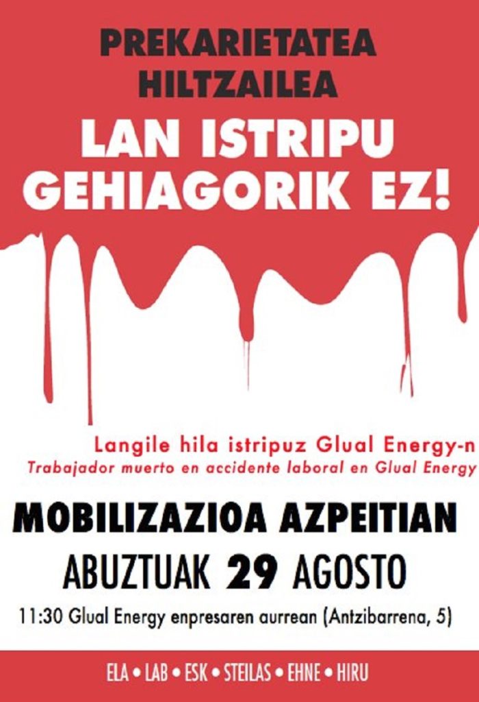 Glual Los sindicatos convocan una movilización mañana en Azpeitia