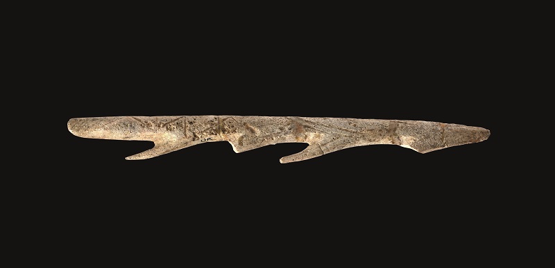 Arpón de asta de cérvido (14.550-8.850 a. C.), hallado en el yacimiento de
Urtiaga (Deba). Pieza perteneciente a Gordailua. Foto: Gordailua