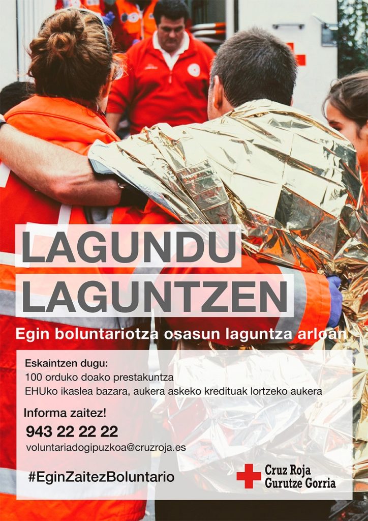 cartel preventivos UPV eus Gurutze Gorriak boluntarioak behar ditu ‘lagundu laguntzen’ jarraitzeko