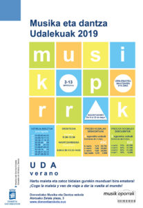 Kartela UDA Se abre la inscripción de las colonias musicales Musikoporrak 2019