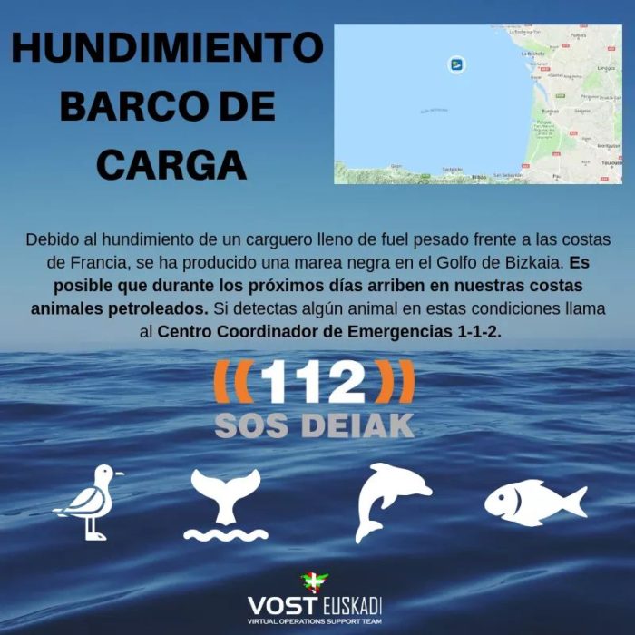 fuel Hundimiento de un carguero: Sos Deiak advierte de que pueden aparecer "animales petroleados" en la costa