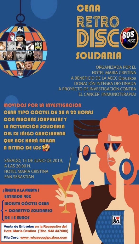 cena retro Cena y música de los 80 en el María Cristina para luchar contra el cáncer