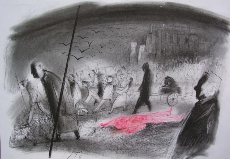 Ilustración de Luis Scafati para 'La peste escarlata', libro editado por El zorro rojo.