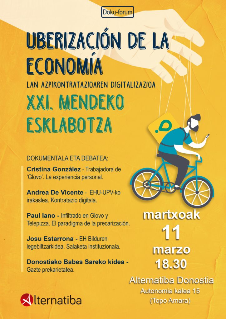 uberizacion 'Uberización de la economía: esclavitud del siglo XXI', esta tarde de la mano de 'Alternatiba'