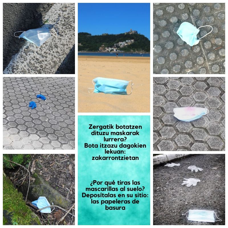 Maskarak El Consistorio donostiarra recuerda que las mascarillas deben depositarse en los contenedores de basura