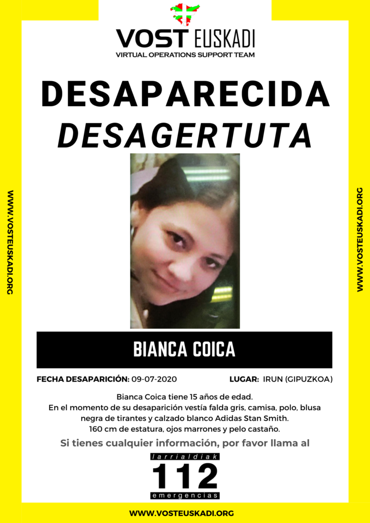 desaparecida bianca Buscan a una menor desaparecida en Irun hace cinco días