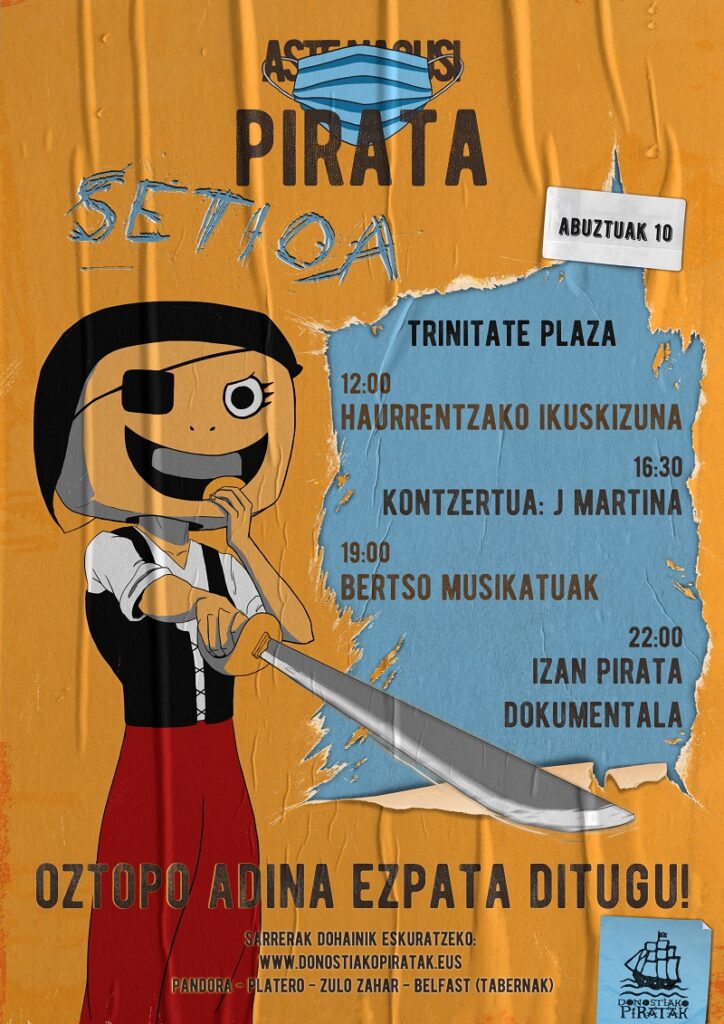 Pirata Setioa 2020 Donostiako Piratek abuztuaren 10ean ospatuko dute egun handia Trinitate plazan