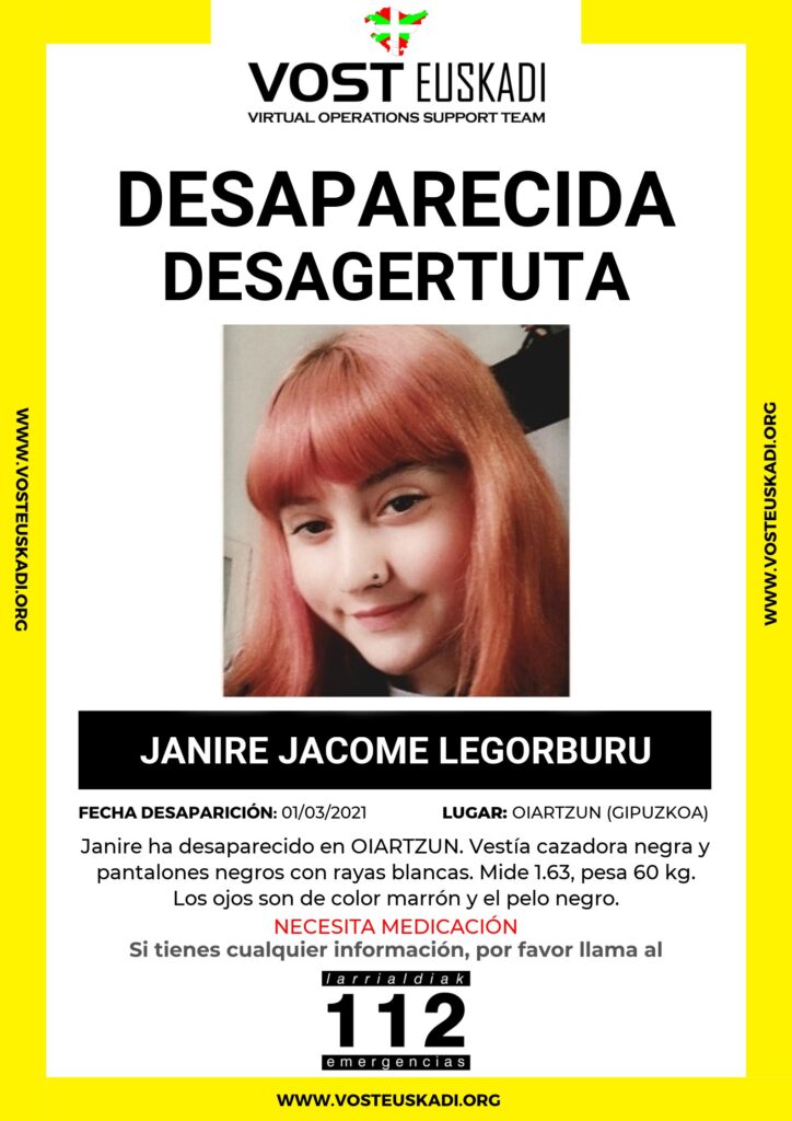 Desaparecida una joven desde el lunes en Oiartzun 2 Janire Jacome Desaparecida una joven desde el lunes en Oiartzun