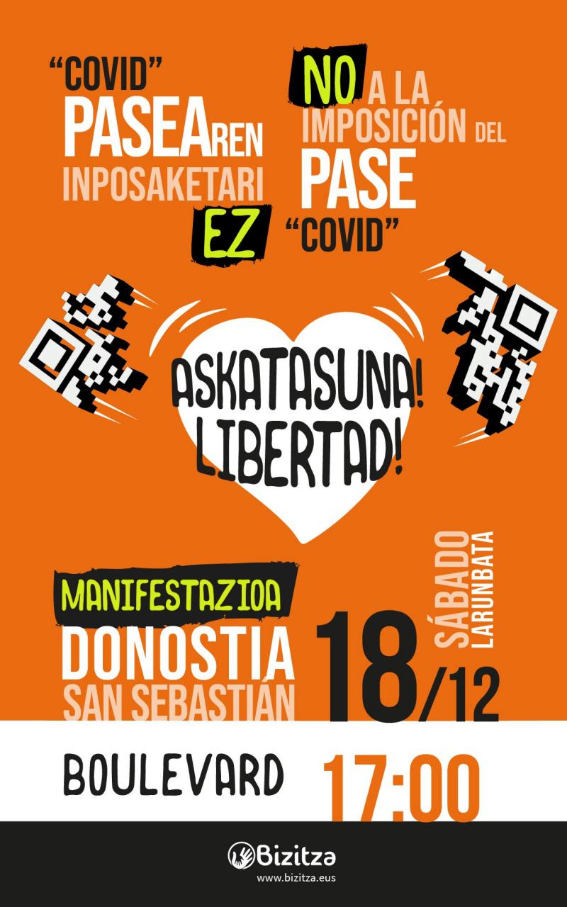 Bizitza convoca una manifestación contra el pasaporte covid en Donostia 1 pasaporte covid mani Bizitza convoca una manifestación contra el pasaporte covid en Donostia