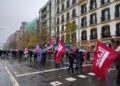 Manifestación de los sindicatos esta mañana en Donostia y otras ciudades vascas. Foto: A.E.