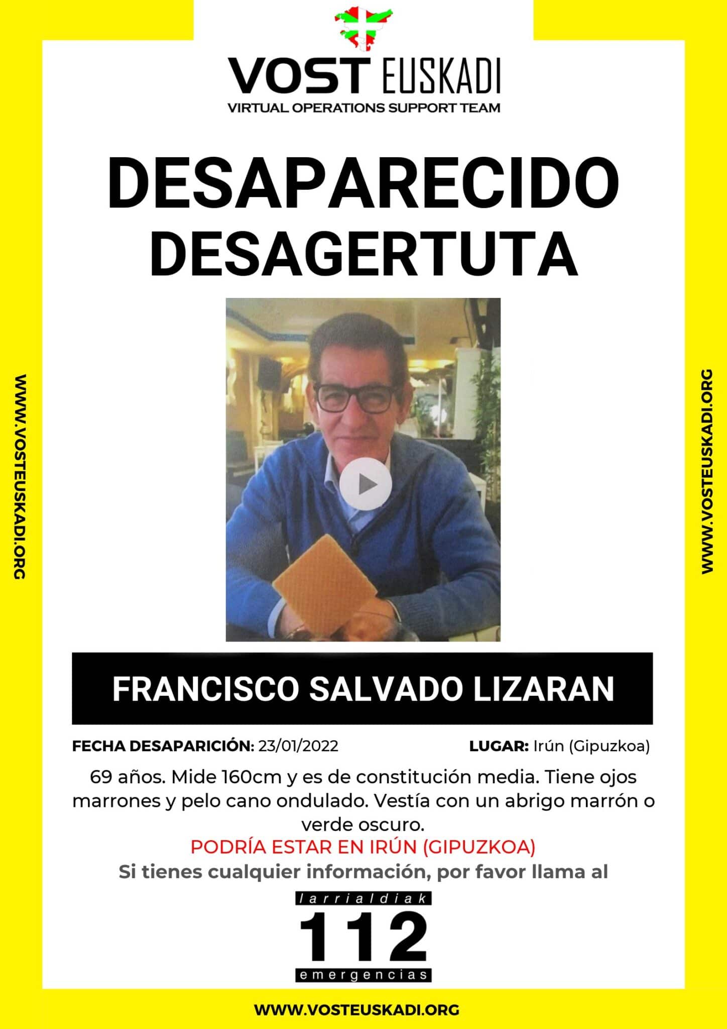 Francisco Salvado Lizaran scaled Búsqueda de un hombre desaparecido en Irun