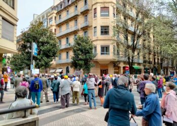 Protesta de pensionistas hoy en el Centro de Donostia. Foto: A.A.
