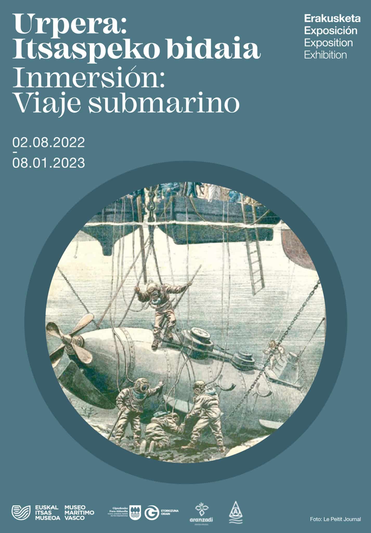 EX ViajeSubmarino Cartel scaled - La historia del buceo, desde la antigüedad, en Euskal Itsas Museoa
