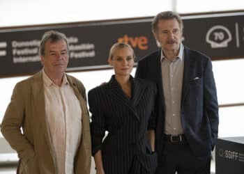 Neil Jordan con Liam Neeson y Diane Kruger. Foto: Santiago Farizano