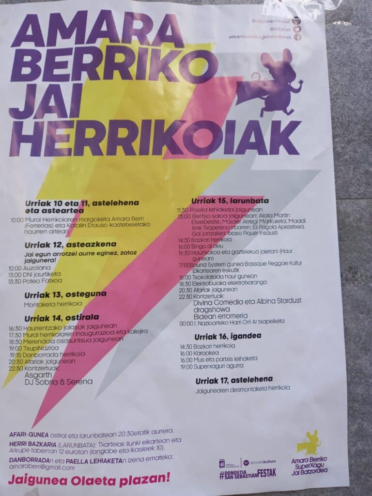 Amara Berri cartel Corominas protesta por las subvenciones a las fiestas de Amara Berri