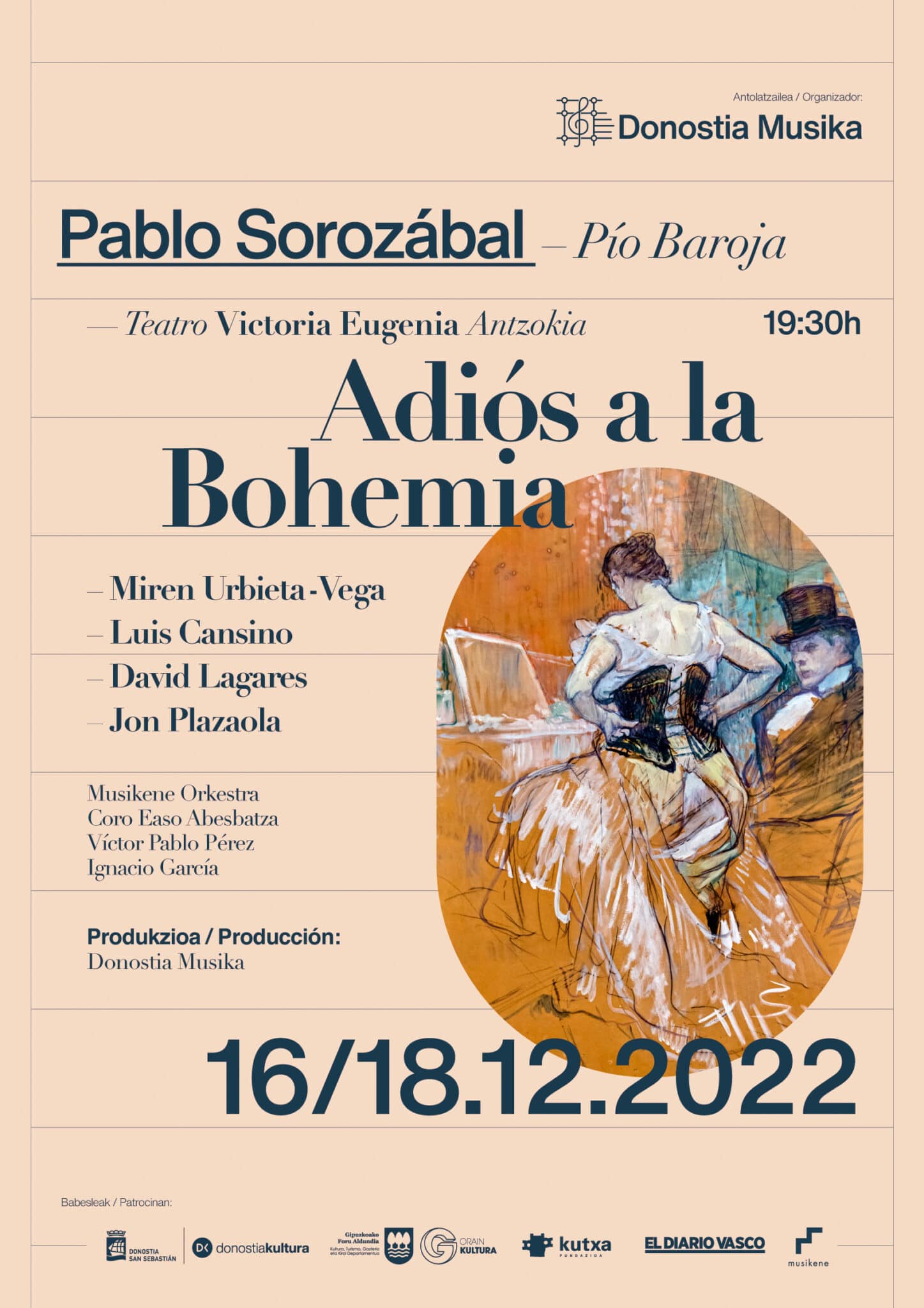 VEA Adios a la Bohemia kartela cartel scaled 'Adiós a la bohemia', cita en el Teatro Victoria Eugenia con Sorozábal y Baroja
