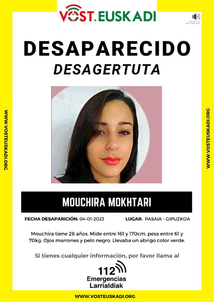 desaparecida Buscan a Mouchira Mokhtari, desaparecida en Pasaia