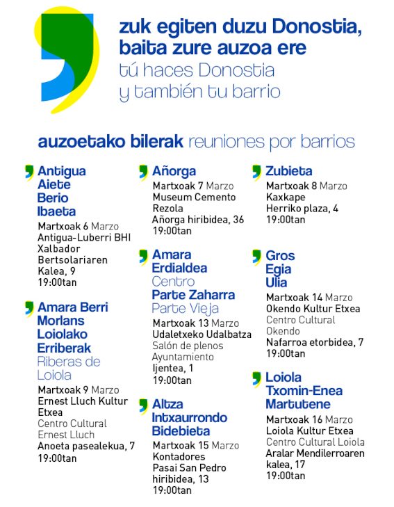 calendario - Reuniones en los barrios para elaborar los nuevos Presupuestos Participativos de Donostia