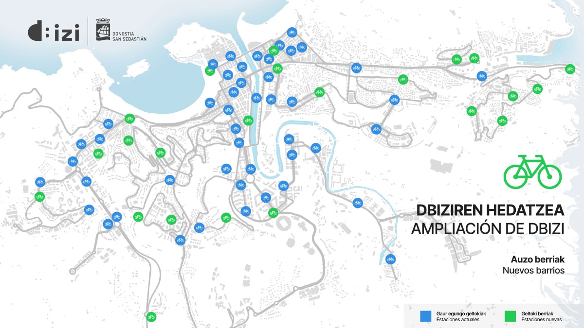 mapa dbizi - Dbizi triplicará las bicis eléctricas y sumará 23 nuevas estaciones para finales de julio