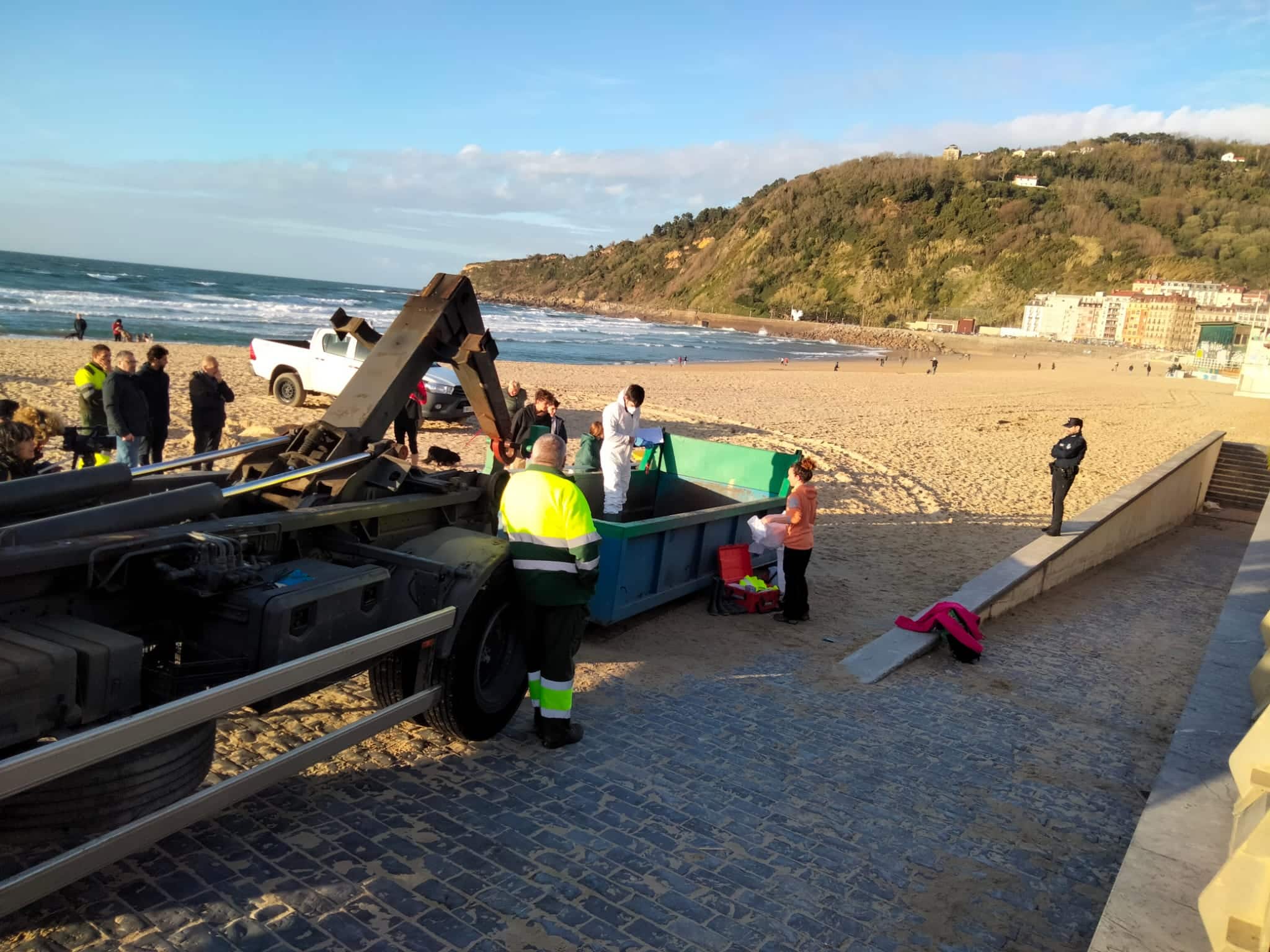 Ballenita3 - Retiran el cadáver de una ballena de la playa de la Zurriola