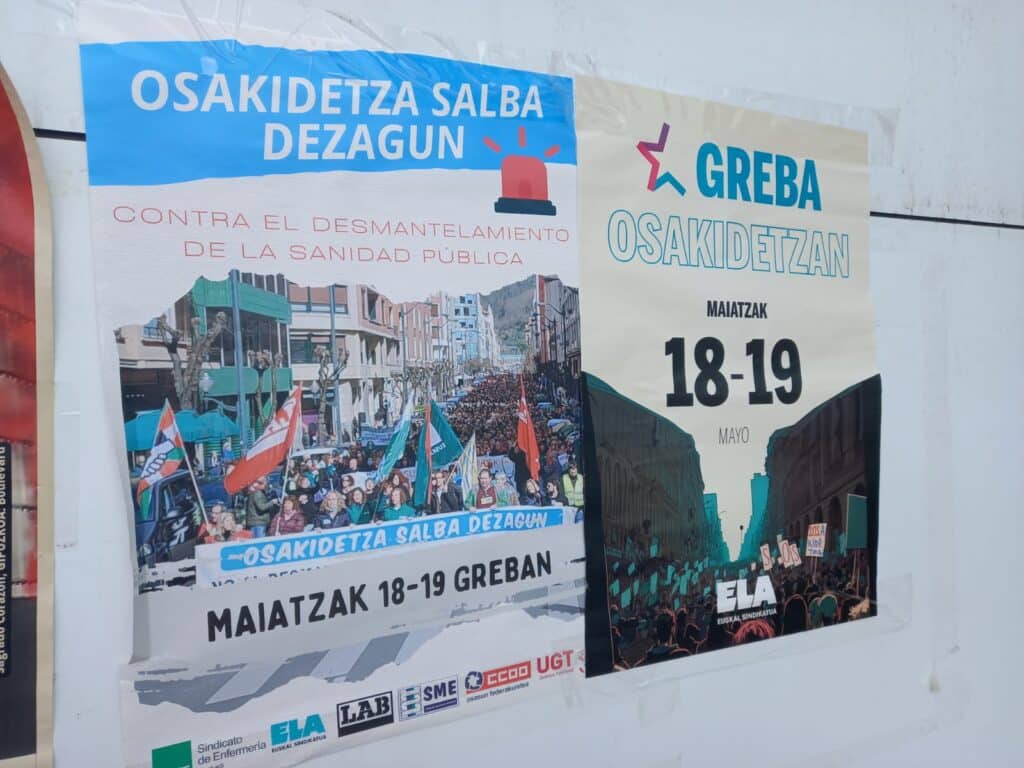 carteles Las plataformas ciudadanas apoyan la huelga en Osakidetza los días 18 y 19 de mayo