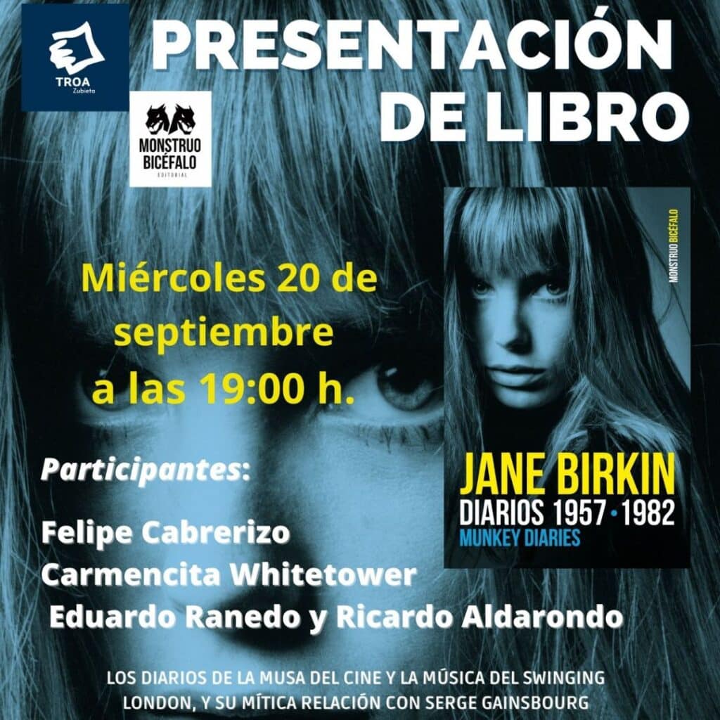Presentacion Birkin REDES Felipe Cabrerizo presentará 'Jane Birkin. Diarios 1957-1982' en Librería Zubieta