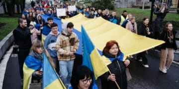 Manifestación en el segundo aniversario de la invasión en Ucrania. Fotos: Santiago Farizano