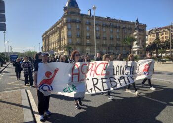 Manifestación de la plantilla de Aspace hoy en Donostia. Foto: DonostiTik