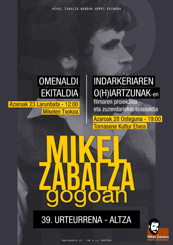 Mikel Zabalza 39.urteurrena afitxa IMG 202411 Próximos homenajes a Mikel Zabalza en Altza