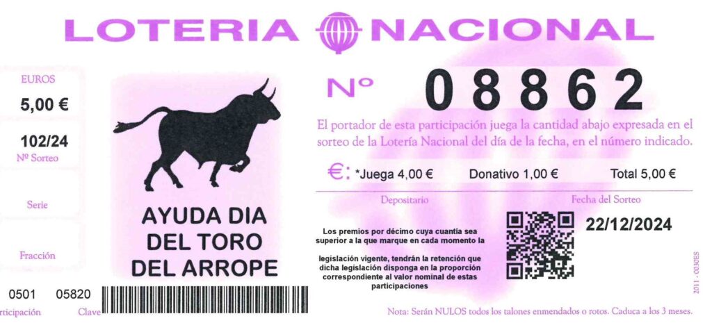 toro arrope Lotería de Navidad: advierten del robo y anulación de unas participaciones del 08862