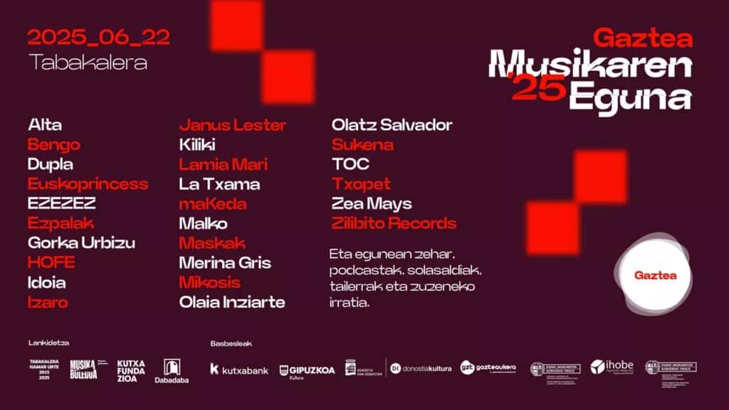 Gaztea Gorka Urbizu, Izaro y Zea Mays, entre los 26 grupos que tocarán gratis en un maratón musical en Tabakalera