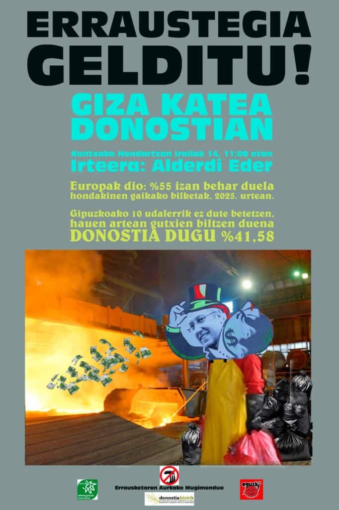 CARTEL 3 Cadena humana contra la incineradora de Zubieta este domingo en La Concha