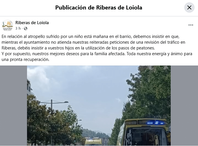 redes riberas Un niño trasladado al Hospital Donostia tras un atropello en Riberas de Loiola