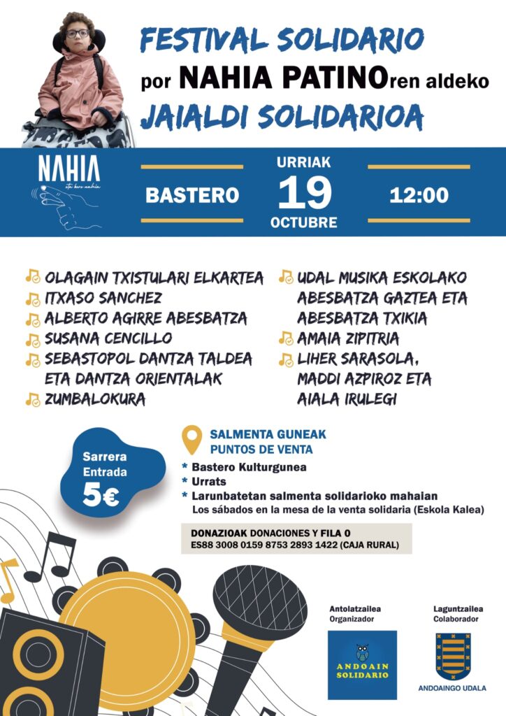 Andoain Festival solidario en apoyo de Nahia Patino, que padece una enfermedad rara, el 19 en Andoain