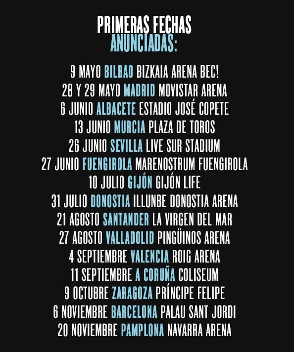 LaOrejaDeVanGogh Fechas La Oreja de Van Gogh tocará en Illunbe el 31 de julio de 2026