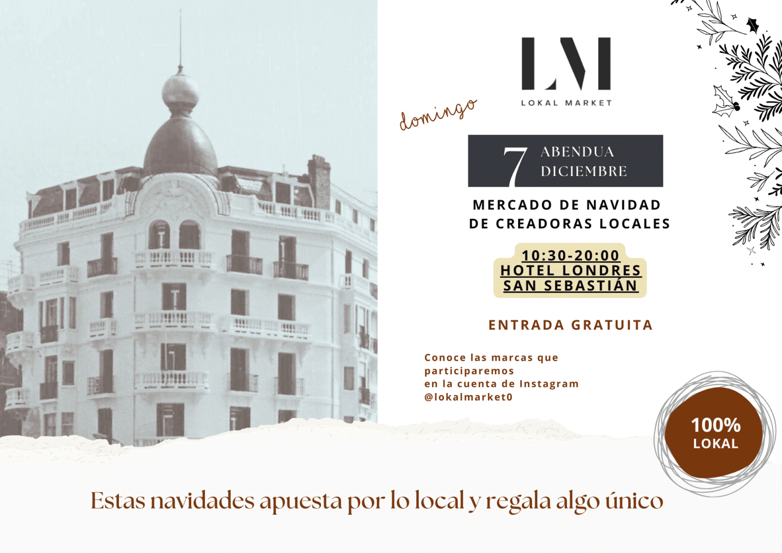 cartel horizontal Mercado de Navidad de creadoras locales este domingo en el Hotel de Londres
