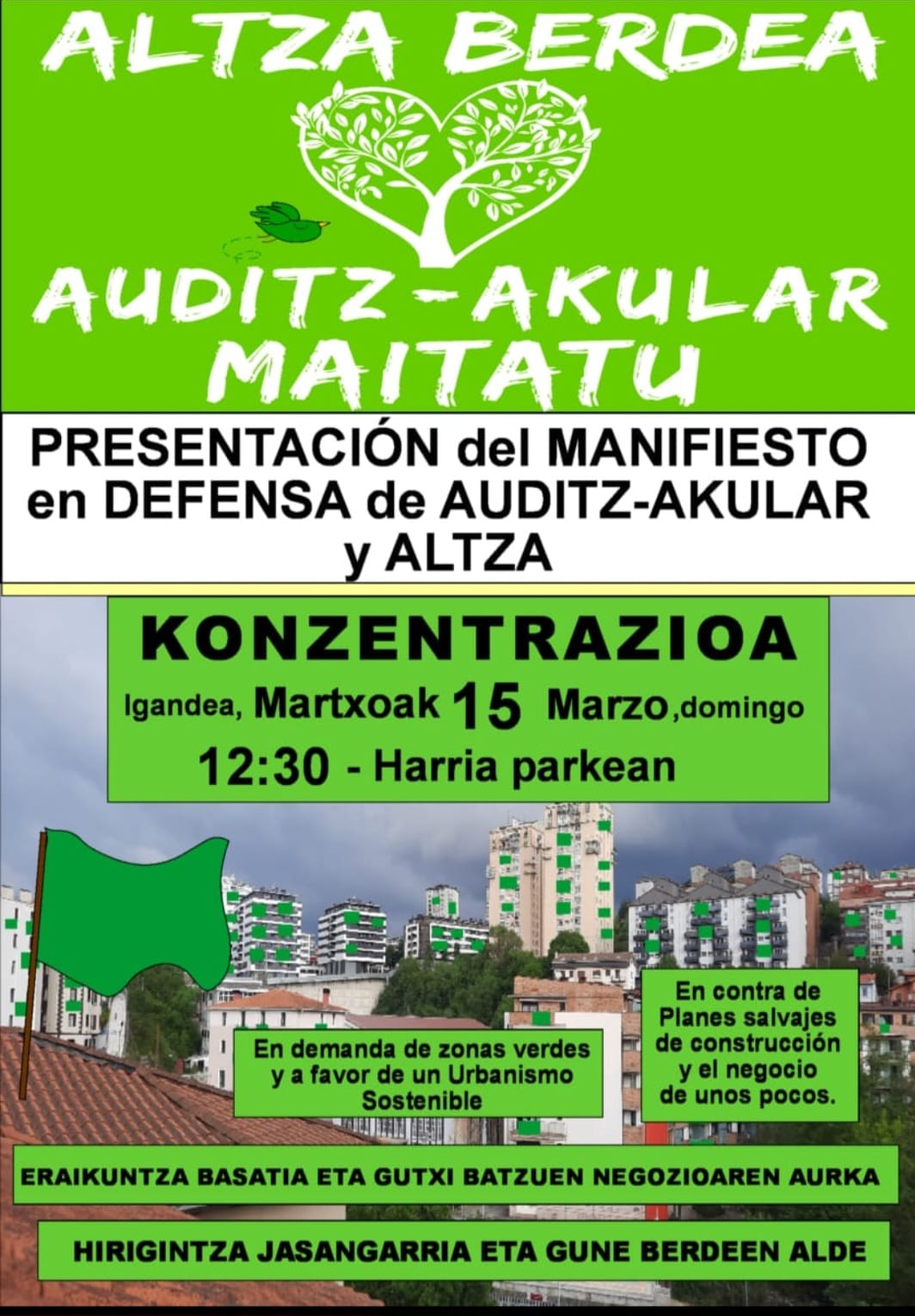 Auditz Akular Vecinos de Altza se movilizan contra el proyecto de 3.000 viviendas en Auditz Akular