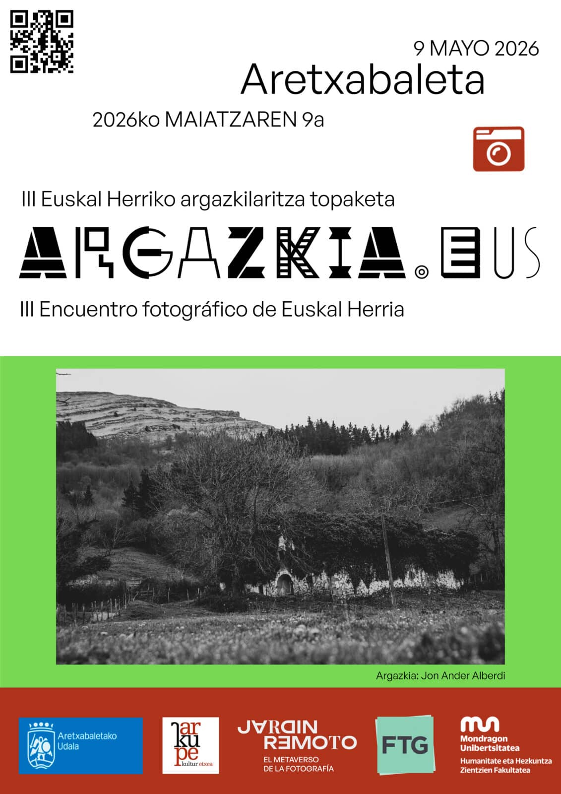 Cartel Argazkia.Eus 2026 Aretxabaleta acogerá en mayo el III encuentro fotográfico ARGazkia.eus